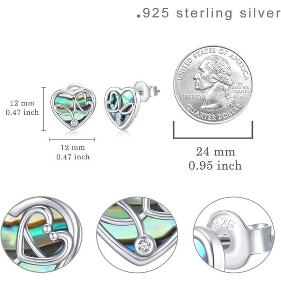 Women's 925 Sterling Silver Heart Stethoscope Stud Earrings - Picture 4 of 6